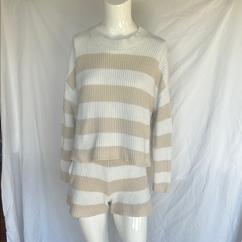 Sincerely Jules Ribbed Tan/White Stripe 2 Piece Set